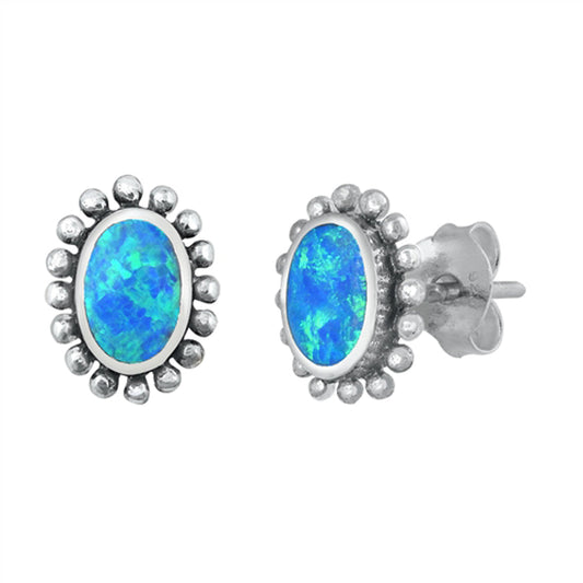 Simple Flower Edge Boho Bali Style Blue Lab Opal Earrings – Sterling Silver