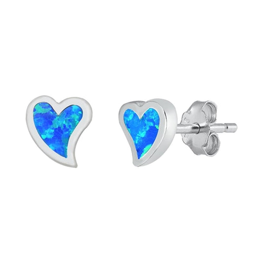 Heart Blue Lab Opal Stud Earrings – Sterling Silver