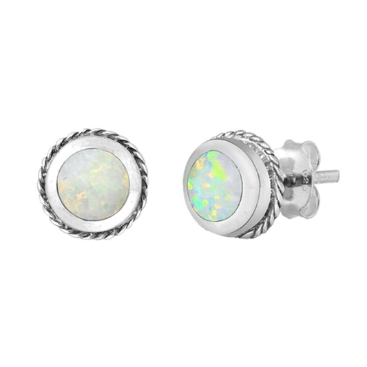 Round Braided Twisted White Lab Opal Stud Earrings – Sterling Silver