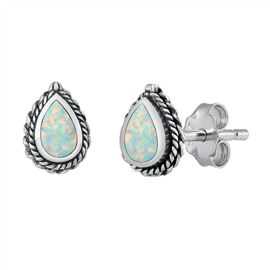 Rope Teardrop Boho Bali Style Rain White Lab Opal Earrings – Sterling Silver