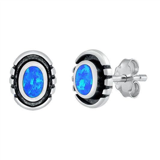 Bali Style Oval Simple Elegant Blue Lab Opal Earrings – Sterling Silver