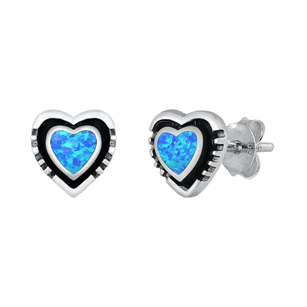 Bali Style Heart Love Promise Blue Lab Opal Earrings – Sterling Silver