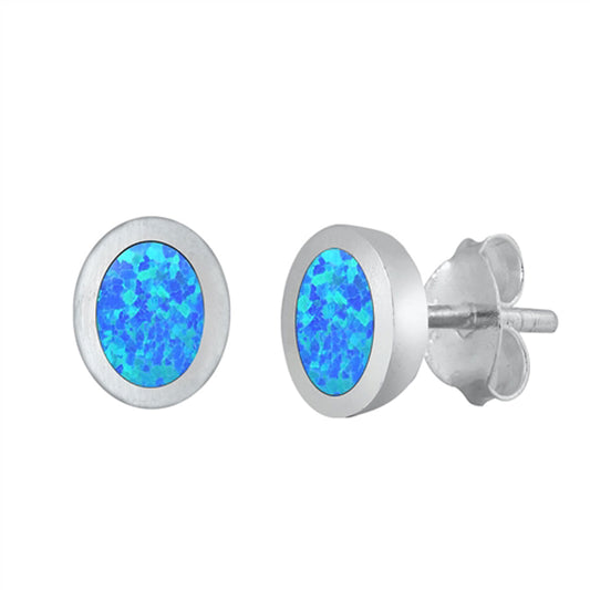 Simple Oval Classic Modern Blue Lab Opal Earrings – Sterling Silver