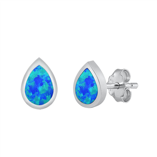 Simple Teardrop Classic Water Blue Lab Opal Earrings – Sterling Silver