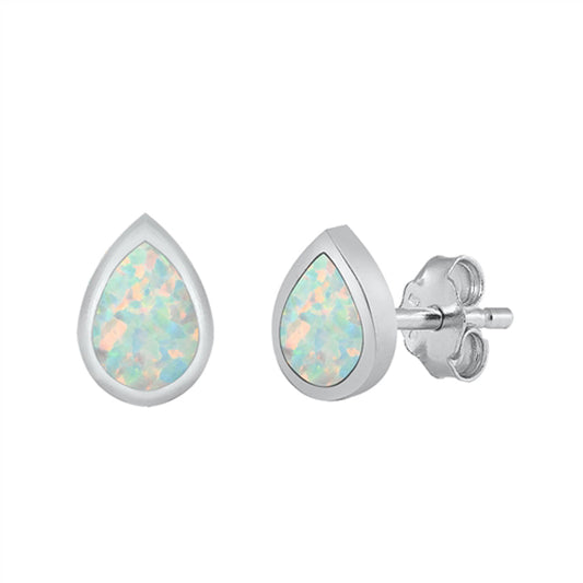 Simple Teardrop Classic White Lab Opal Earrings – Sterling Silver