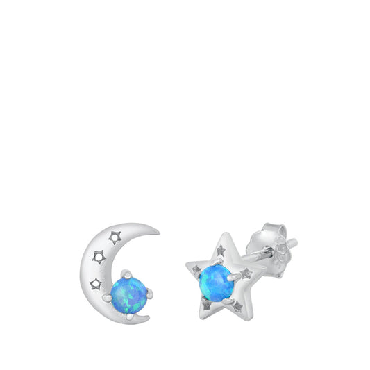 Star Moon Night Sky Blue Lab Opal Earrings – Sterling Silver