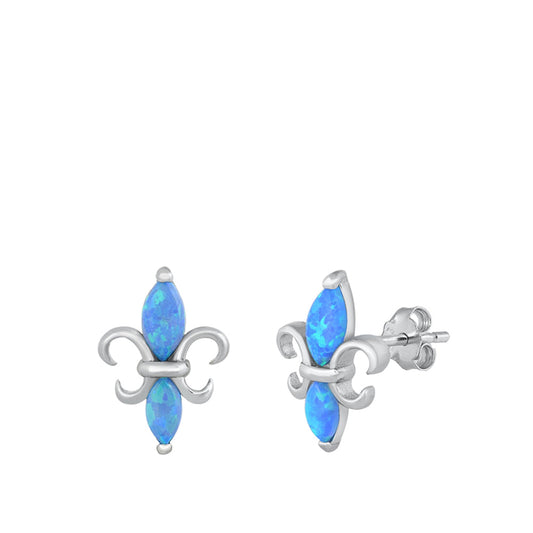 Fleur De Lis Flower Traditional Blue Lab Opal Earrings – Sterling Silver
