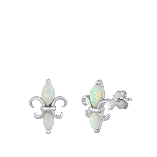 Fleur De Lis Filigree Swirl White Lab Opal Earrings – Sterling Silver