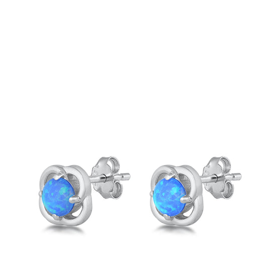 Swirl Flower Spiral Modern Blue Lab Opal Earrings – Sterling Silver