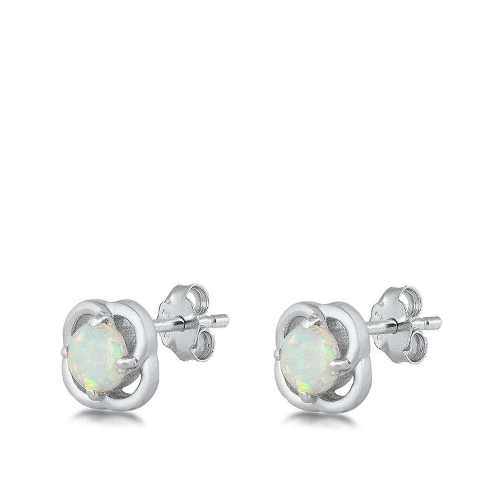 Elegant Flower Swirl Vintage Style White Lab Opal Earrings – Sterling Silver