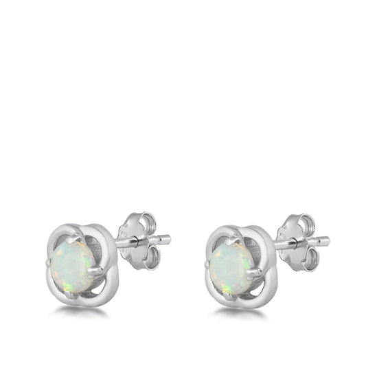 Elegant Flower Swirl Vintage Style White Lab Opal Earrings – Sterling Silver