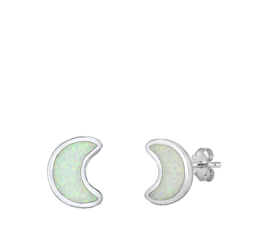 Crescent Moon Night Sky Space White Lab Opal Earrings – Sterling Silver