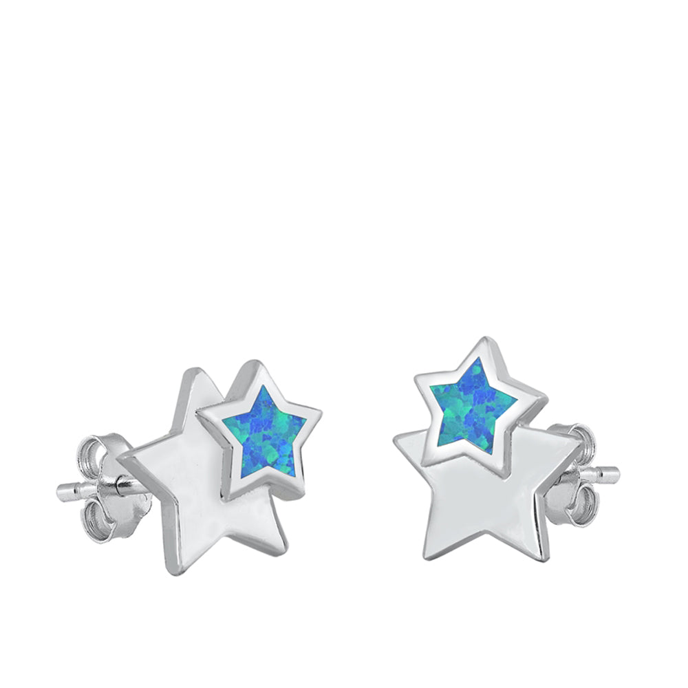 Star Night Sky High Polish Blue Lab Opal Earrings – Sterling Silver