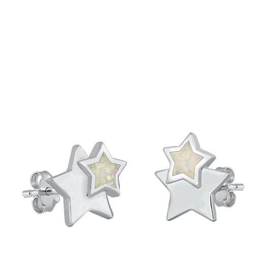 Simple Star Night Sky White Lab Opal Earrings – Sterling Silver