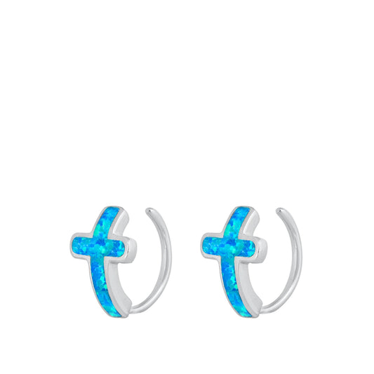Cross Modern Mosaic Blue Lab Opal Hoop Earrings – Sterling Silver