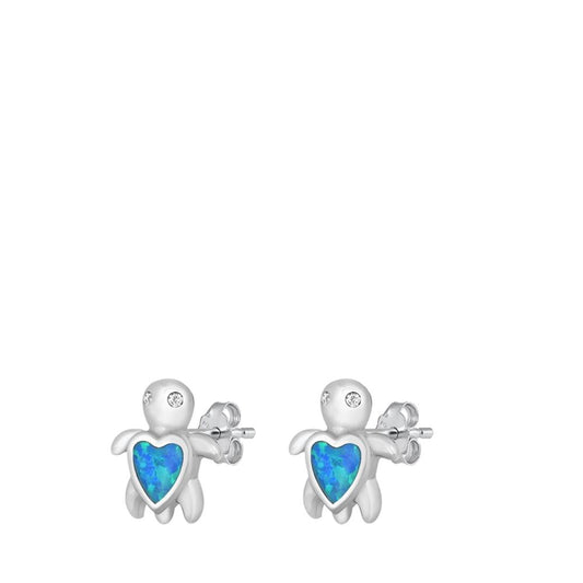 Dainty Heart Sea Turtle Blue Lab Opal Stud Earrings – Sterling Silver