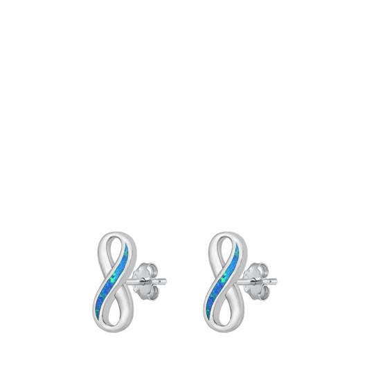 Infinity High Polished Blue Lab Opal Stud Earrings – Sterling Silver