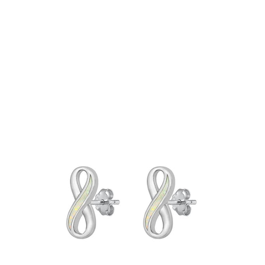 Infinity High Polished White Lab Opal Stud Earrings – Sterling Silver