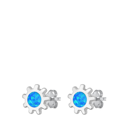 Sun High Polished Blue Lab Opal Stud Earrings – Sterling Silver