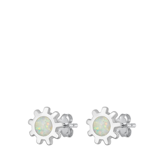 Sun High Polished White Lab Opal Stud Earrings – Sterling Silver
