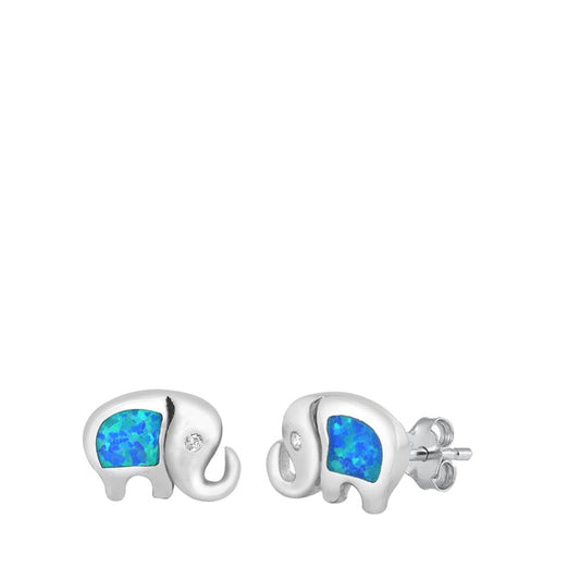 Trendy Animal Elephant Blue Lab Opal Stud Earrings – Sterling Silver