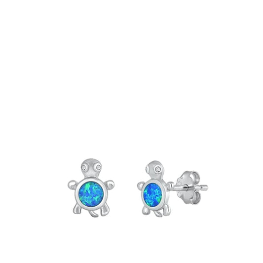 Turtle Sea High Blue Lab Opal Stud Earrings – Sterling Silver
