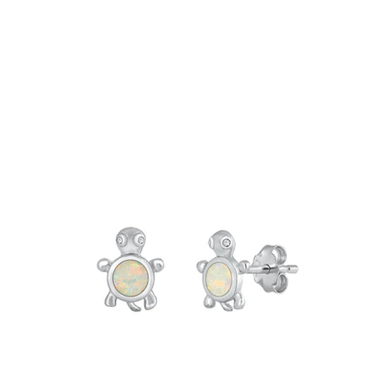 Sea Turtle High Polished White Lab Opal Stud Earrings – Sterling Silver