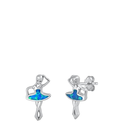 Ballet Dancer Ballerina Girl Blue Lab Opal Stud Earrings – Sterling Silver