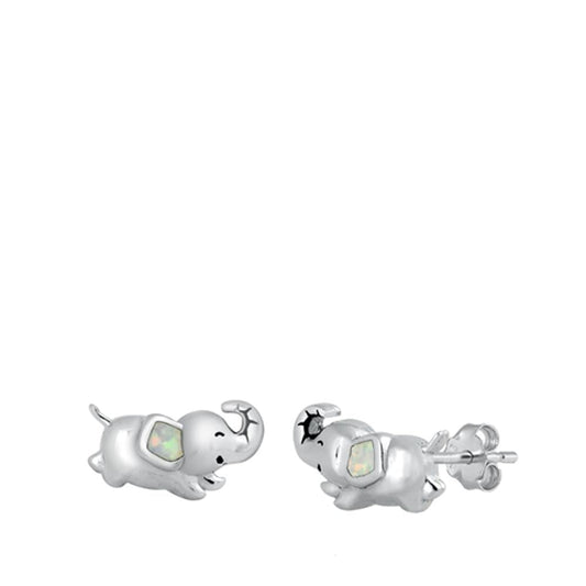 Happy Baby Elephant Good White Lab Opal Stud Earrings – Sterling Silver
