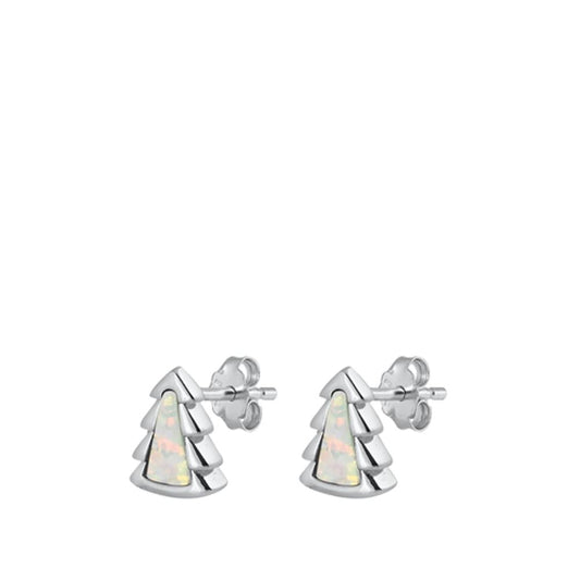 Little Christmas Tree White Lab Opal Stud Earrings – Sterling Silver