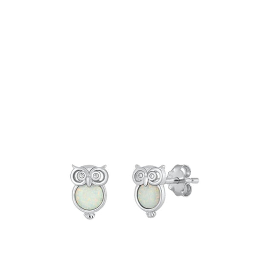 Polished Owl of White Lab Opal Earrings – Sterling Silver