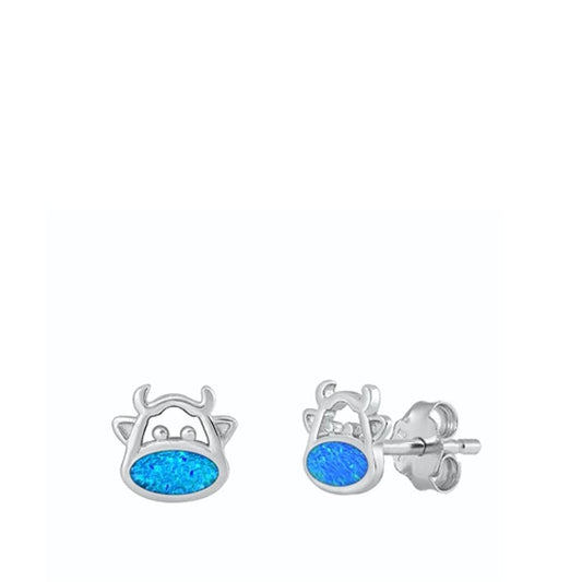 Polished Cow Bull Blue Lab Opal Earrings – Sterling Silver
