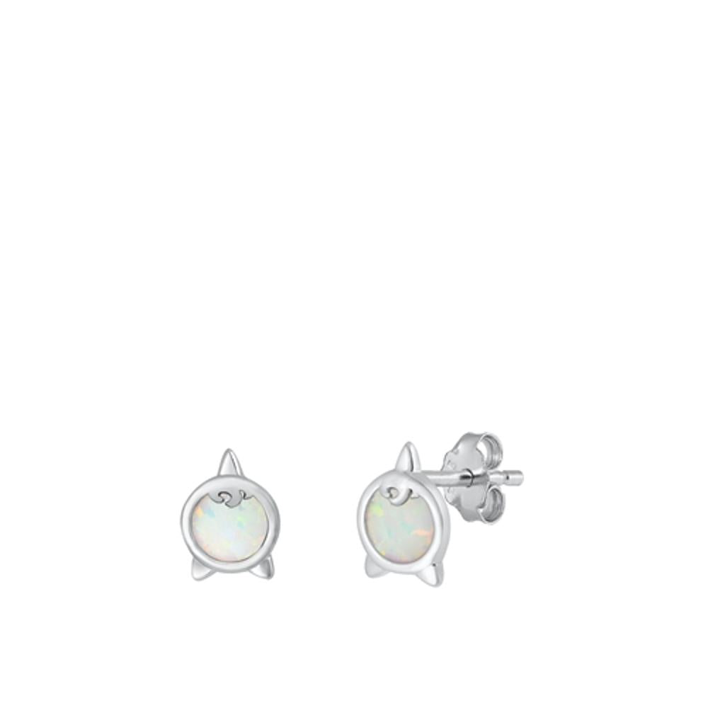 Beautiful High Polished White Lab Opal Earrings (EL451143) – Sterling Silver