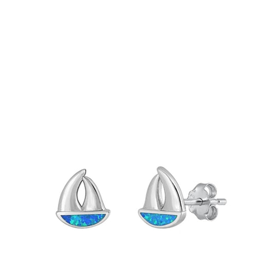 Sailboat Ocean Blue Lab Opal Earrings – Sterling Silver