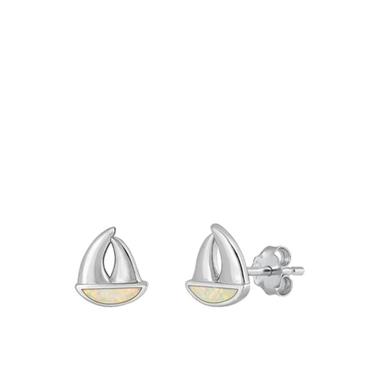 Sailboat Ocean White Lab Opal Earrings – Sterling Silver
