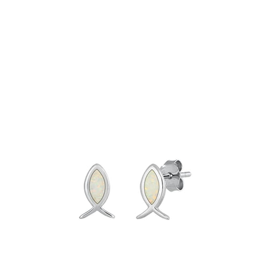 Classic Ichthys Christian White Lab Opal Earrings – Sterling Silver