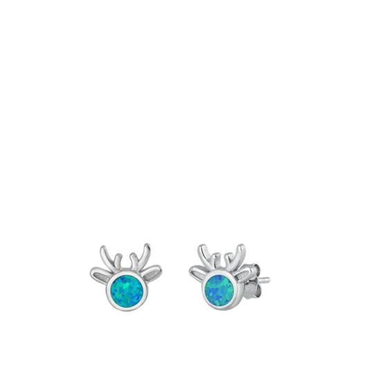 Classic Reindeer Christmas Blue Lab Opal Earrings – Sterling Silver