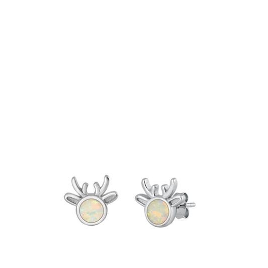 Polished Reindeer Christmas White Lab Opal Earrings (EL451151) – Sterling Silver
