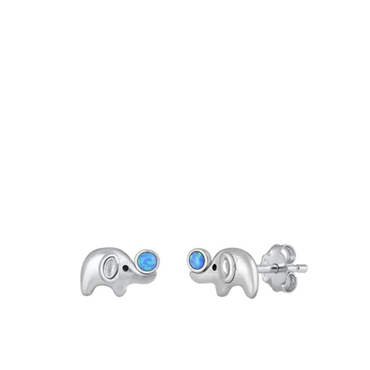 Polished Elephant Blue Lab Opal Earrings – Sterling Silver