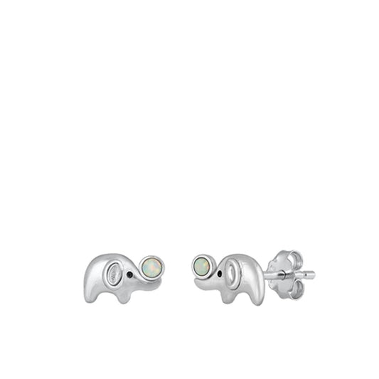 Classic Elephant White Lab Opal Earrings – Sterling Silver
