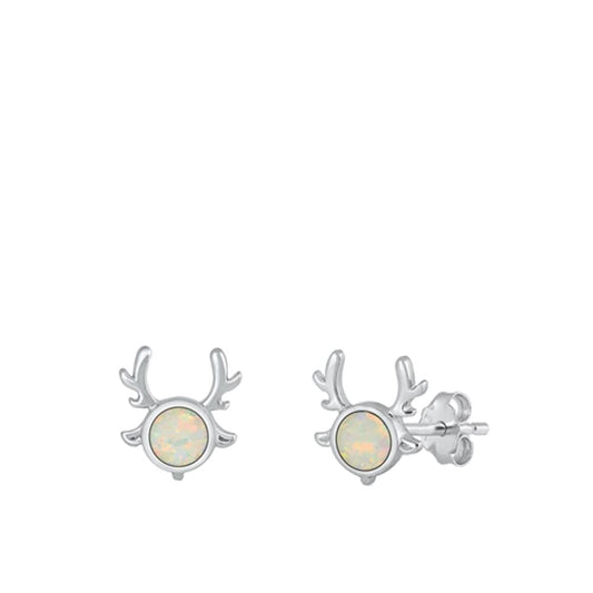 Polished Reindeer Christmas White Lab Opal Earrings (EL451155) – Sterling Silver