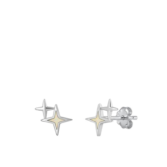 Classic North Star White Lab Opal Earrings – Sterling Silver