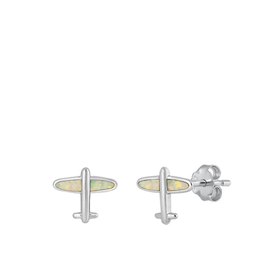 Polished Aeroplane Jet White Lab Opal Earrings – Sterling Silver