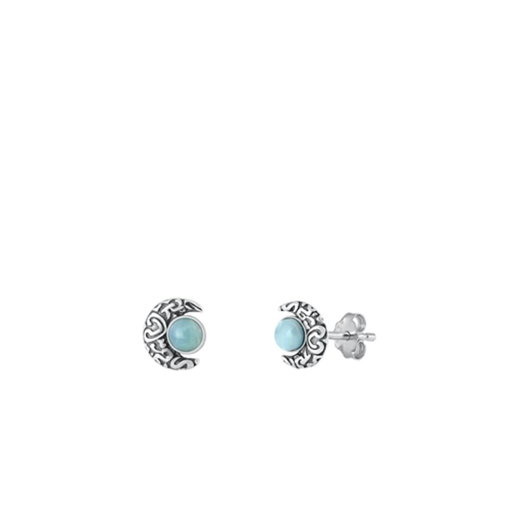 Classic Crescent Moon Polished Larimar Stud Earrings – Sterling Silver