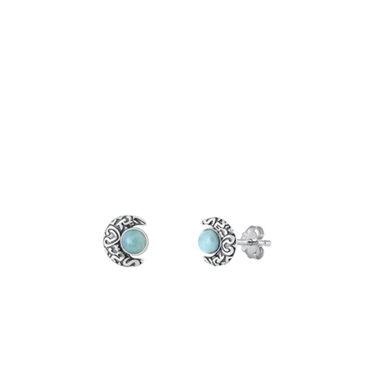Classic Crescent Moon Polished Larimar Stud Earrings – Sterling Silver