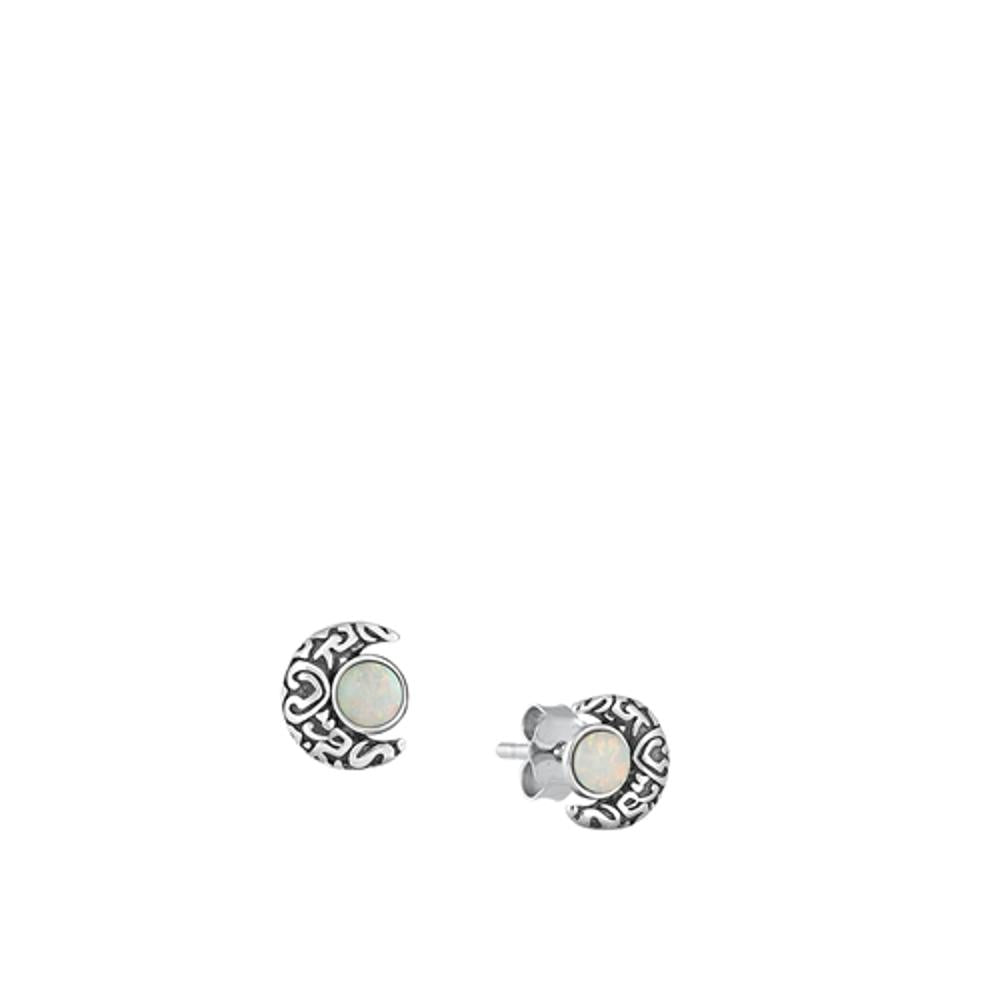 Polished Bali Moon White Lab Opal Earrings – Sterling Silver