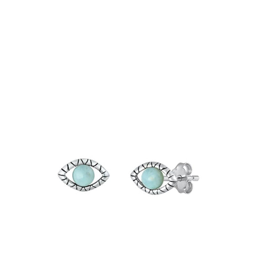 Classic Eye High Polished Larimar Stud Earrings – Sterling Silver