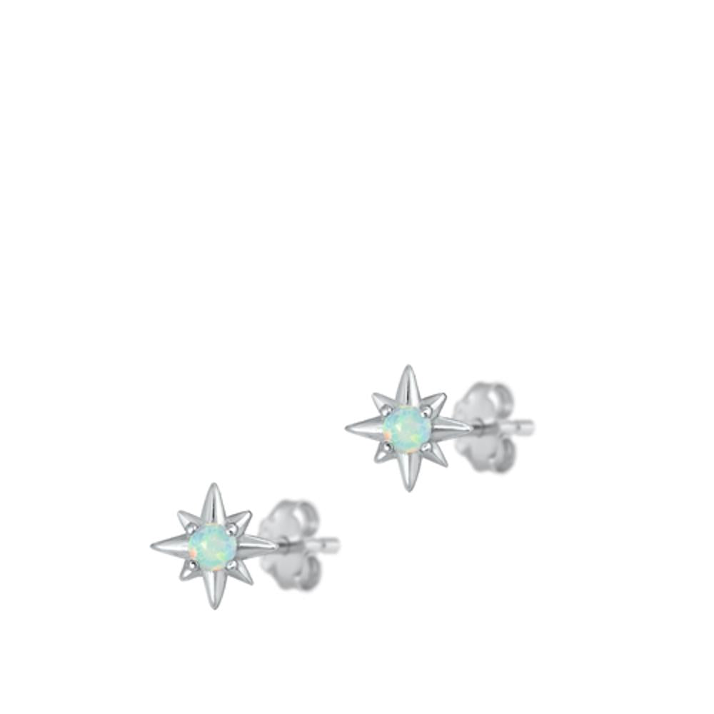 Polished North Star White Lab Opal Earrings – Sterling Silver