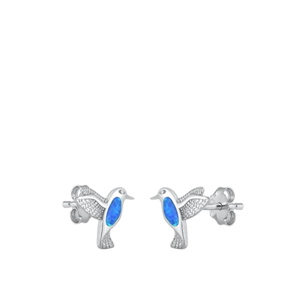 Classic Hummingbird Blue Lab Opal Earrings – Sterling Silver