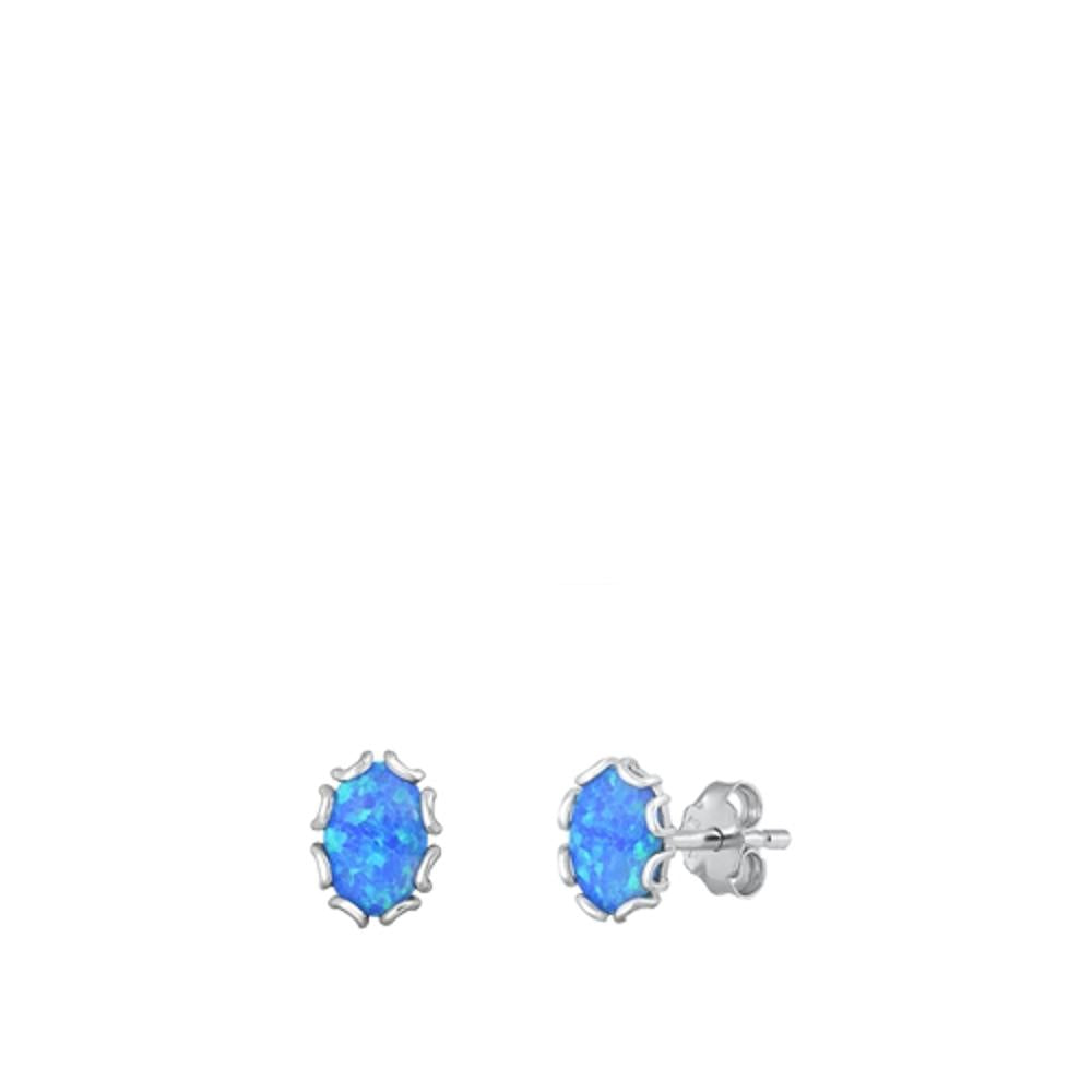 Flower High Polished Blue Lab Opal Earrings – Sterling Silver
